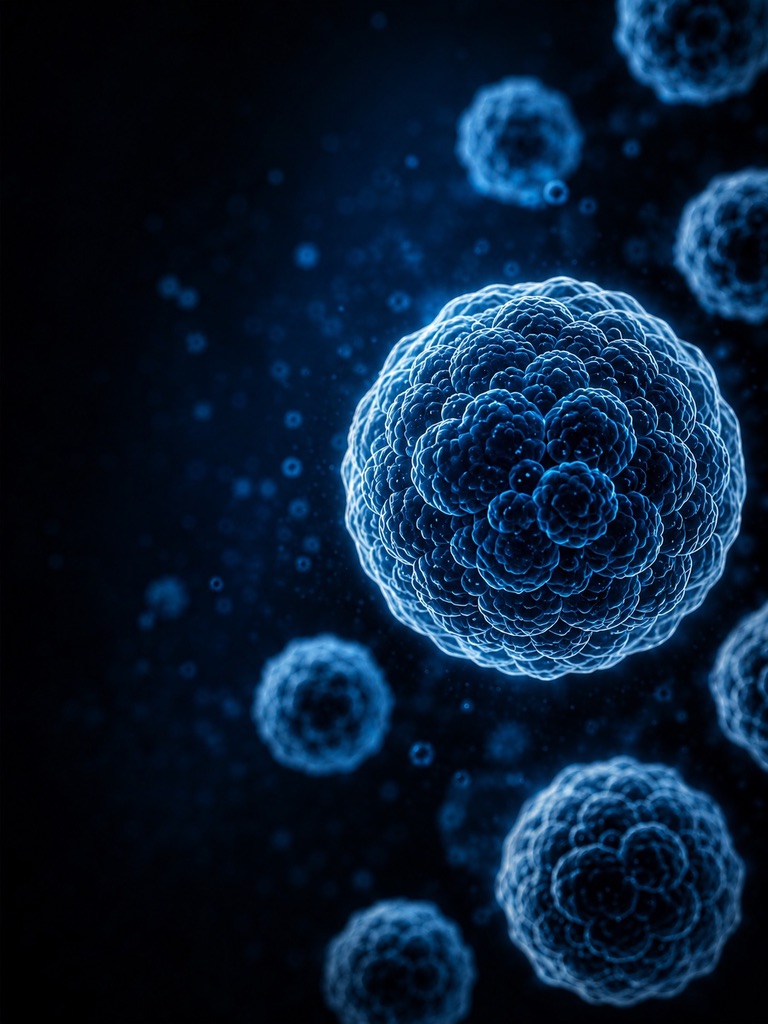 Cellular structures rendered in blue against a dark background