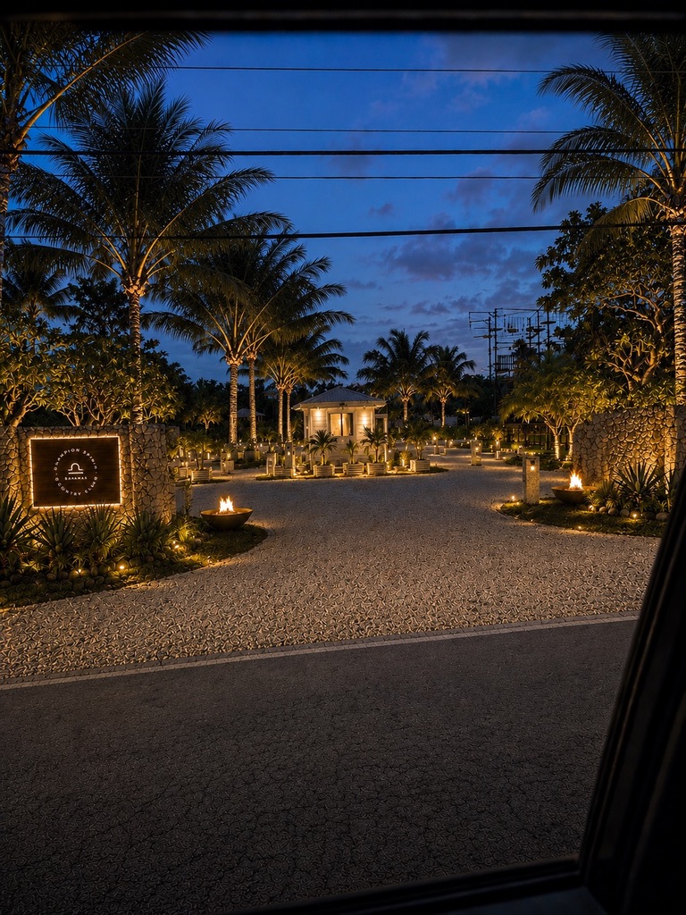 Entrance to the Champion Spirit Country Club estate at night