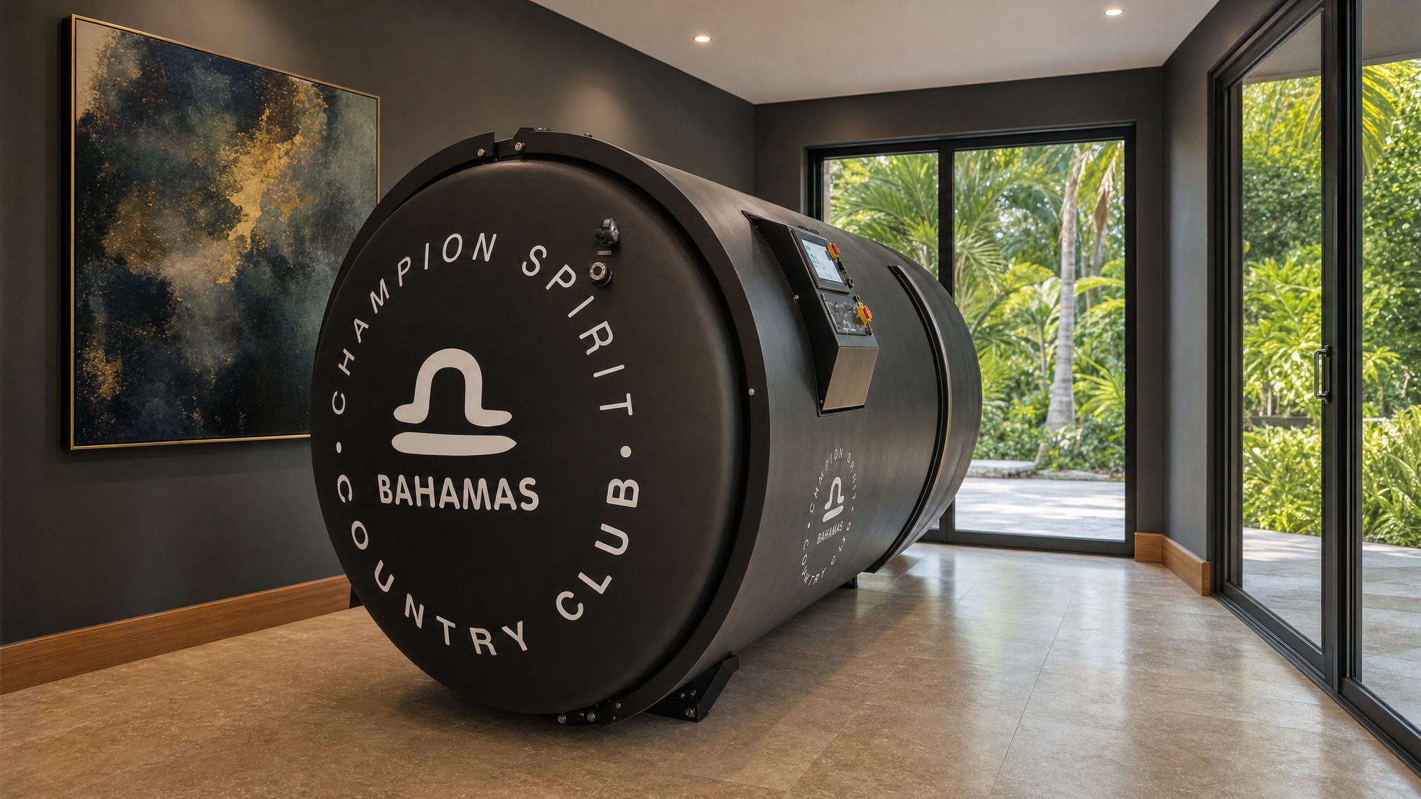 La chambre hyperbare du Champion Spirit Country Club, vue depuis la salle de soin