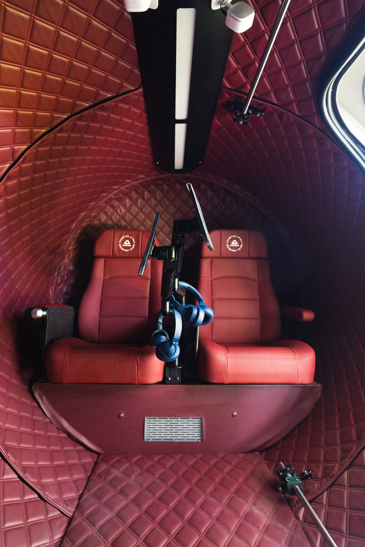 Interior of the two seat hyperbaric oxygen chamber