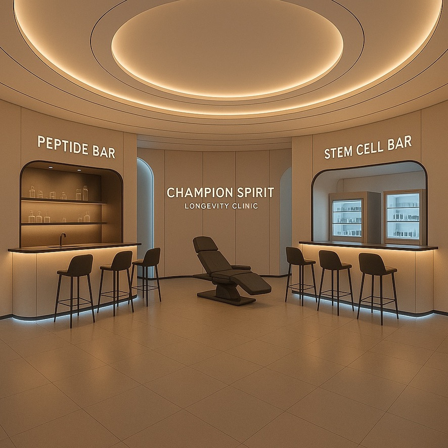 The longevity clinic with its peptide bar and stem cell bar