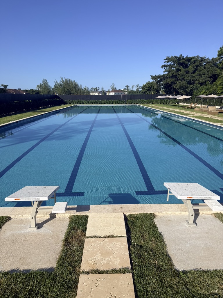 The 50 metre Olympic pool with starting blocks