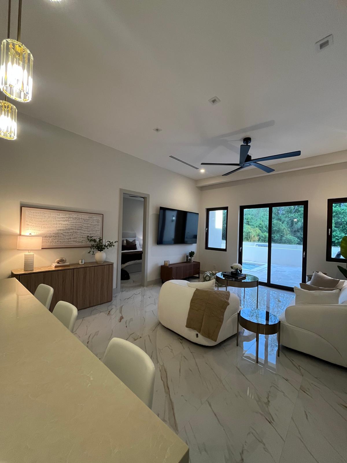 Full kitchen and dining area inside a Longevity Suite on the estate